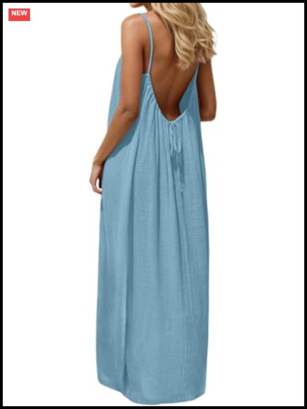 Backless Spaghetti Strap Maxi Dress Sleeveless Solid Casual Summer Lounge Dress